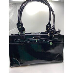 Black Patent Leather Liz Claiborne Handbag With Gold-Tone Hardware & Double Hand